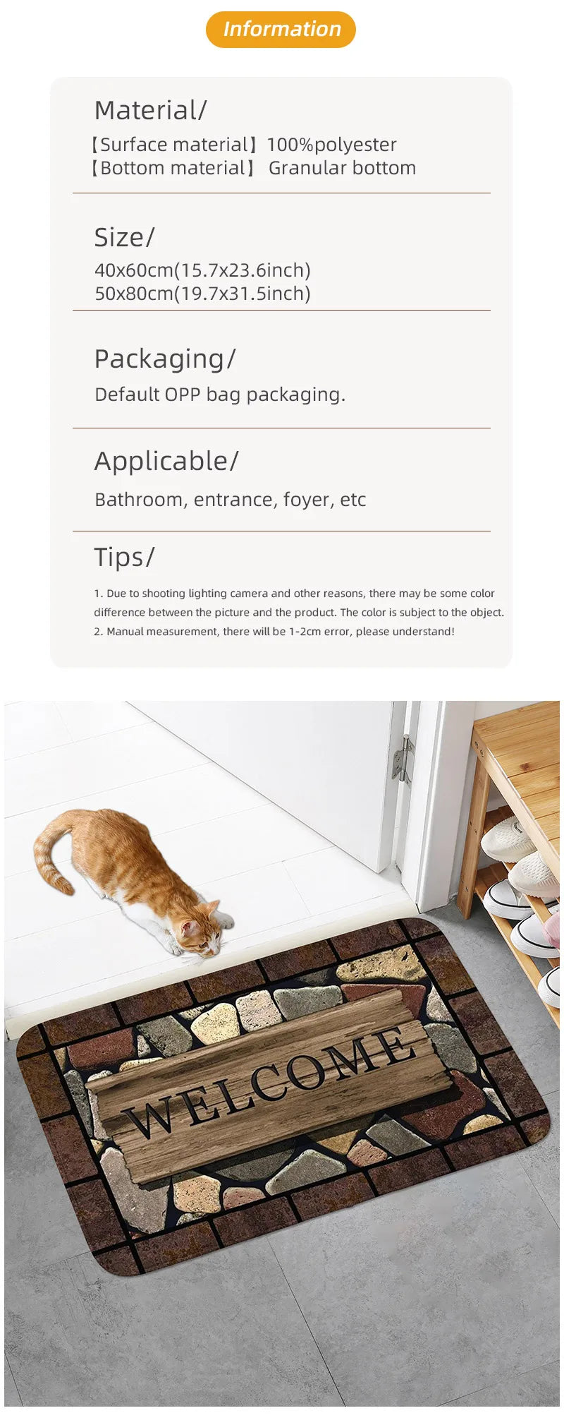 1 pieza Felpudo con diseño floral y letras Alfombra para puerta Alfombra de baño, cocina y jardín Antideslizante Alfombra pequeña para el hogar Alfombra de bienvenida para cocina